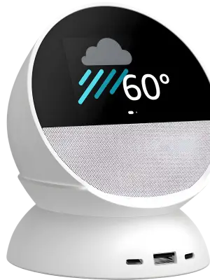 Picsart_25-10-06_07-13-39-035 Echo Spot Bundle: Includes Echo Spot (2024 Release) | Glacier White & Made for Amazon Stand with USB-C and USB-A Charging Ports | Glacier White