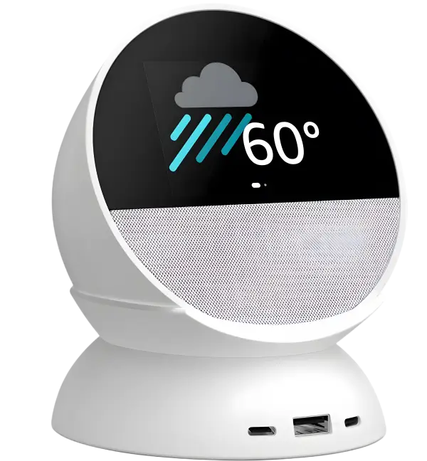 Echo Spot Bundle: Includes Echo Spot (2024 Release) | Glacier White & Made for Amazon Stand with USB-C and USB-A Charging Ports | Glacier White
