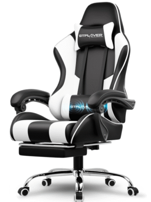GTPLAYER Gaming Chair, Computer Chair with Footrest and Lumbar Support, Height Adjustable Game Chair with 360°-Swivel Seat and Headrest and for Office or Gaming (White)