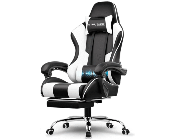 GTPLAYER Gaming Chair, Computer Chair with Footrest and Lumbar Support, Height Adjustable Game Chair with 360°-Swivel Seat and Headrest and for Office or Gaming (White)